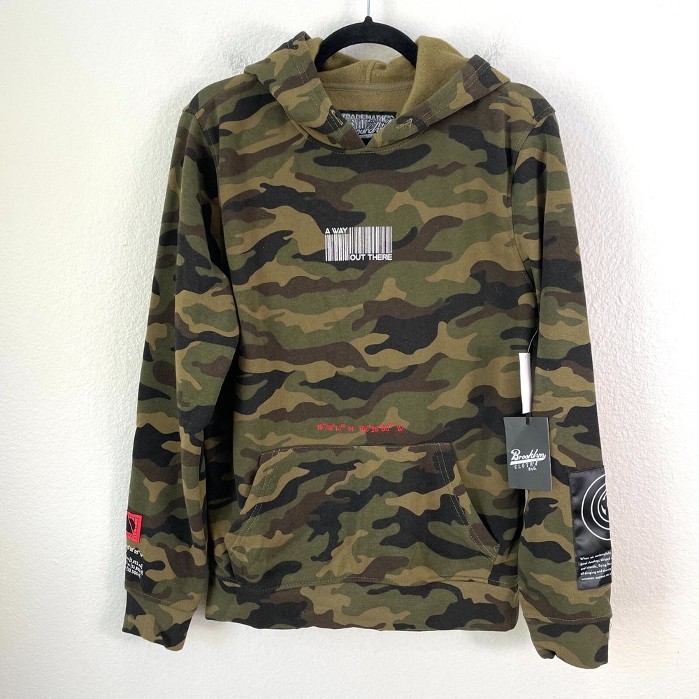 NEW‎ Trademark Brooklyn Cloth Mens Small Green Camo Hoodie Pullover Sweatshirt